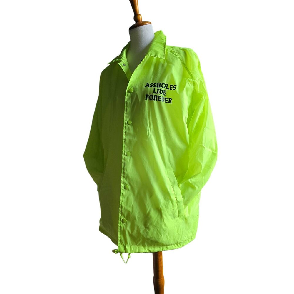 Mens XL Assholes Live Forever Neon Yellow Green Windbreaker Bomber Jacket Coat